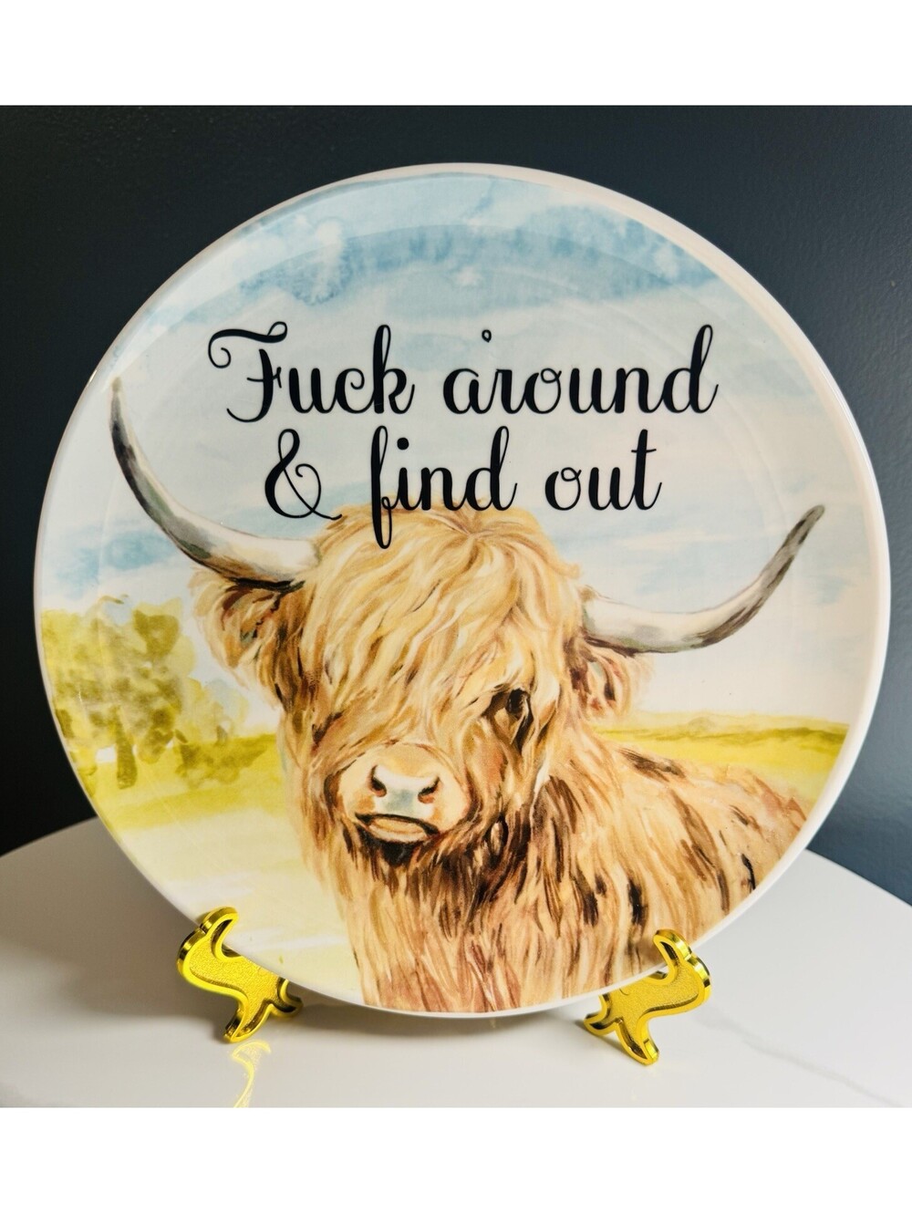 Handmade Gift Funny Cow Humor Unique Present Antique Plate Collectable